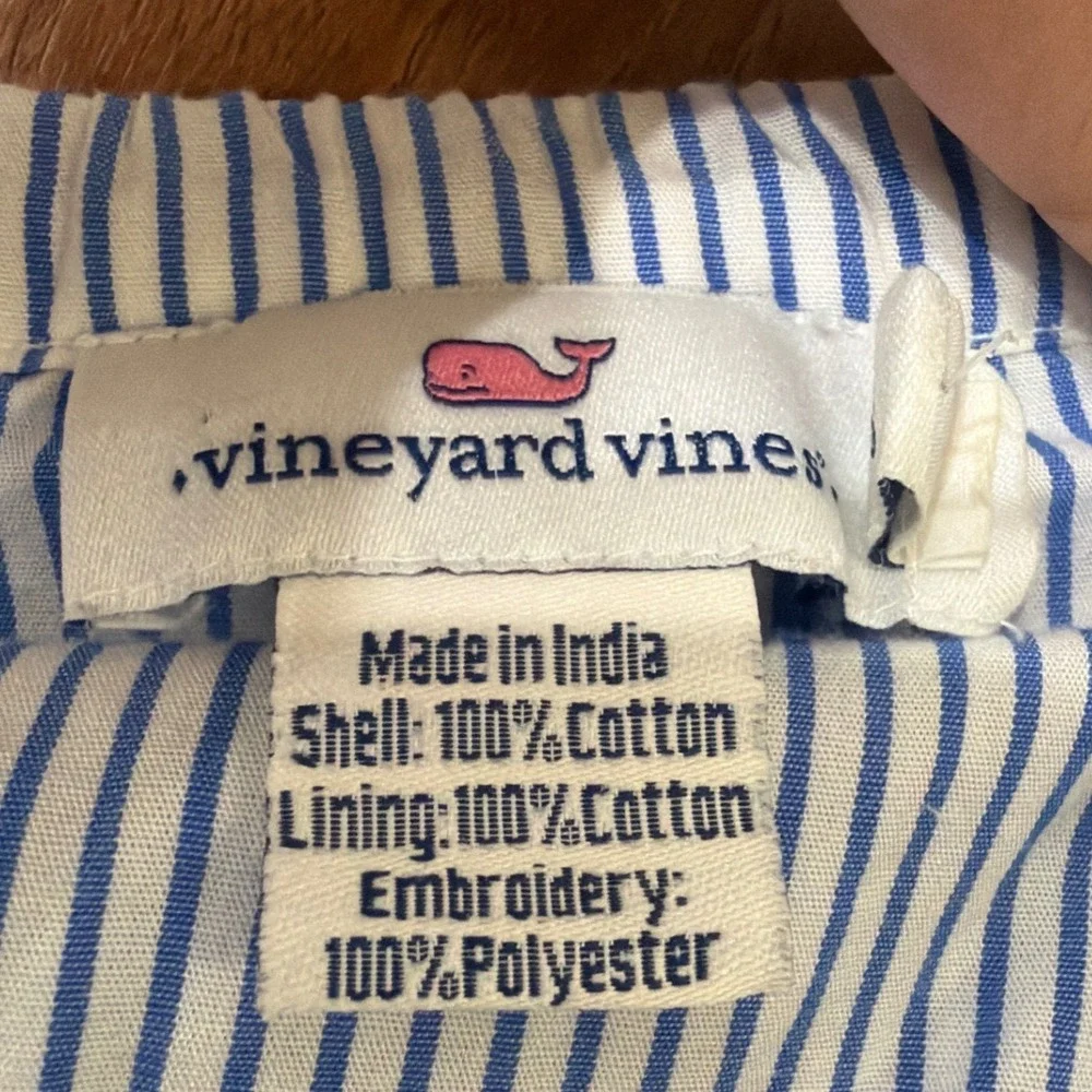Vineyard Vines Women Small Blue White Seersucker Off‎ Shoulder Ruffle Romper